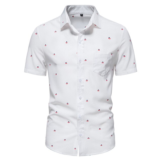 

Men's Shirt Polka Dot Plus Size Turndown Holiday Short Sleeve Tops Color Block Casual Classic White / Summer
