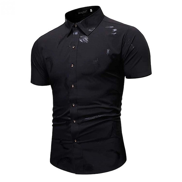 Mens Clothing Mens Shirts | Mens Dress Shirt Print Feather Turndown Street Daily Button-Down Print Short Sleeve Tops Business Cl