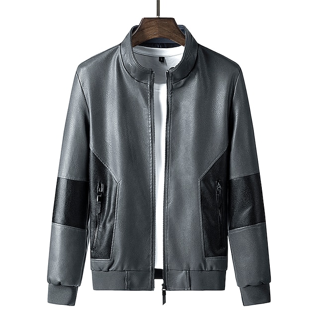 

Men's Trench Coat Street Daily Fall Spring Short Coat Regular Fit Thermal Warm Breathable Casual Hip Hop Jacket Long Sleeve Color Block Patchwork Black Gray