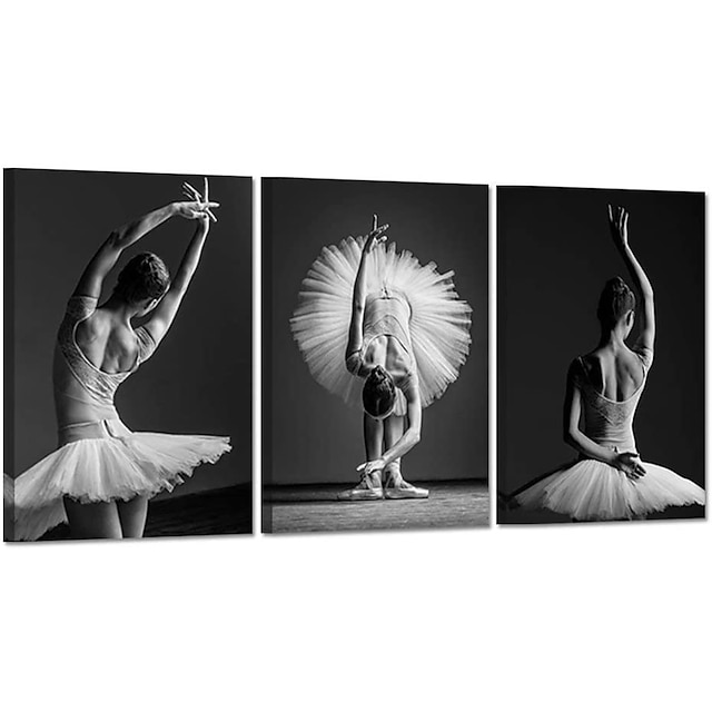 

Dancing Girls Modern Large Contemporary 3 Panels Beautiful Ballerina Dancers With White Tutu Stretched Gallery Canvas Wrap Giclee Print Modern Wall Decor Ready To Hang
