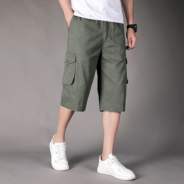 

Men's Casual / Sporty Sports Shorts Multiple Pockets Knee Length Pants Going out Work Inelastic Plain Breathable Soft Mid Waist Black Army Green Khaki Light gray Dark Gray XL XXL 3XL 4XL 5XL