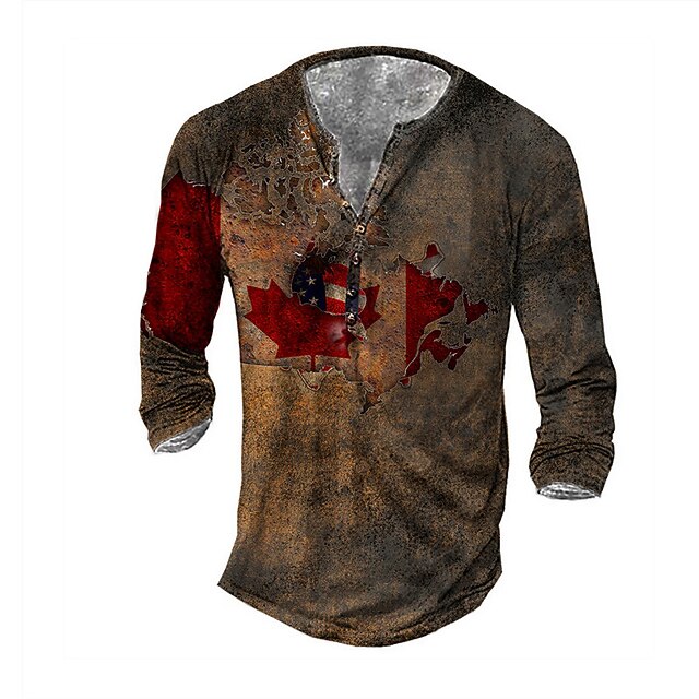 

Men's Henley Shirt Tee T shirt 3D Print Graphic National Flag Plus Size Henley Daily Sports Button-Down Print Long Sleeve Tops Basic Casual Classic Designer Brown