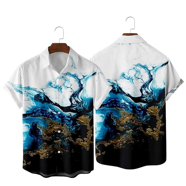 

Men's Shirt 3D Print Graphic Classic Collar Party Daily 3D Print Short Sleeve Tops Hawaiian Blue / White