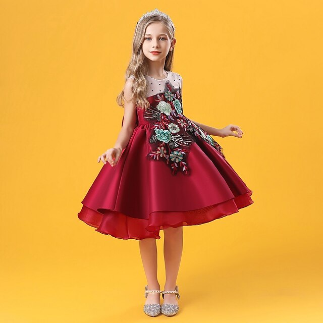 

Kids Little Girls' Dress Flower Tulle Dress Special Occasion Performance Mesh Patchwork Purple Wine Beige Knee-length Sleeveless Elegant Cute Dresses Spring Summer Slim 3-10 Years