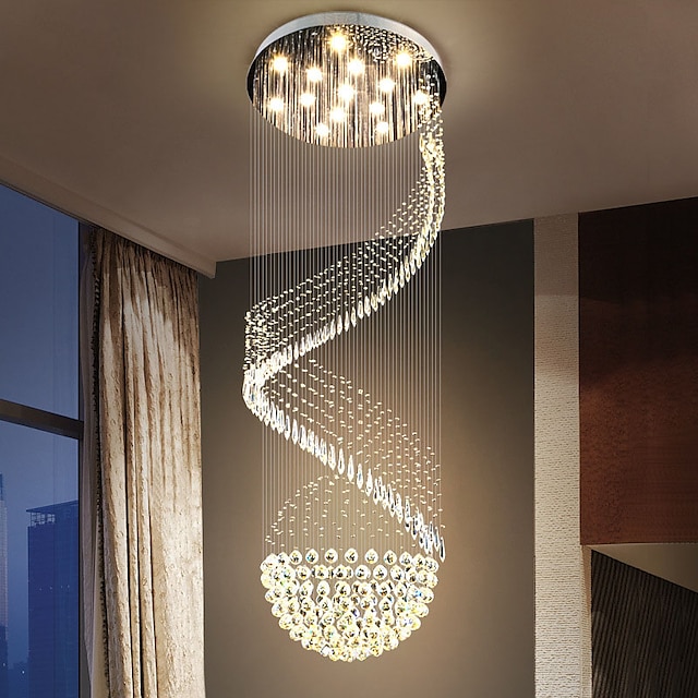  70 cm Chandelier LED Pendant Light Crystal Long Stainless Steel Electroplated Modern Stair Light 220-240V