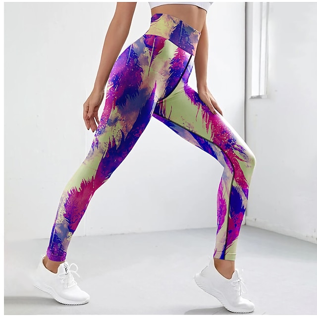 Six-Colored Rainbow Flamingo Pattern Womens Tummy Control Yoga Shorts Sport Workout Running Hot Shorts