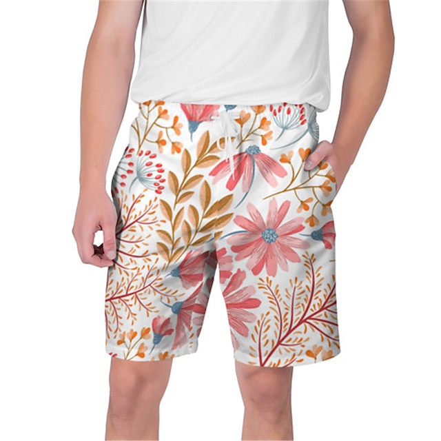 

Men's Streetwear Hawaiian Shorts Beach Shorts 3D Print Elastic Drawstring Design Short Pants Casual Daily Graphic Flower / Floral Breathable Soft Mid Waist Blue Black Pink Dusty Rose S M L XL XXL