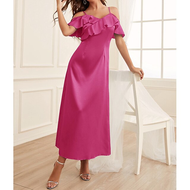

Women's A Line Dress Maxi long Dress Orange Red Sleeveless Solid Color Chiffon Spring Summer cold shoulder Elegant Luxurious Elegant Mesh S M L XL