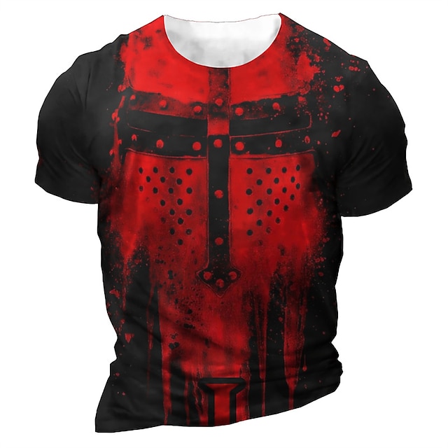 

Men's T shirt 3D Print Graphic Cross Crew Neck Casual Daily Print Short Sleeve Tops Fashion Vintage Designer Big and Tall Red