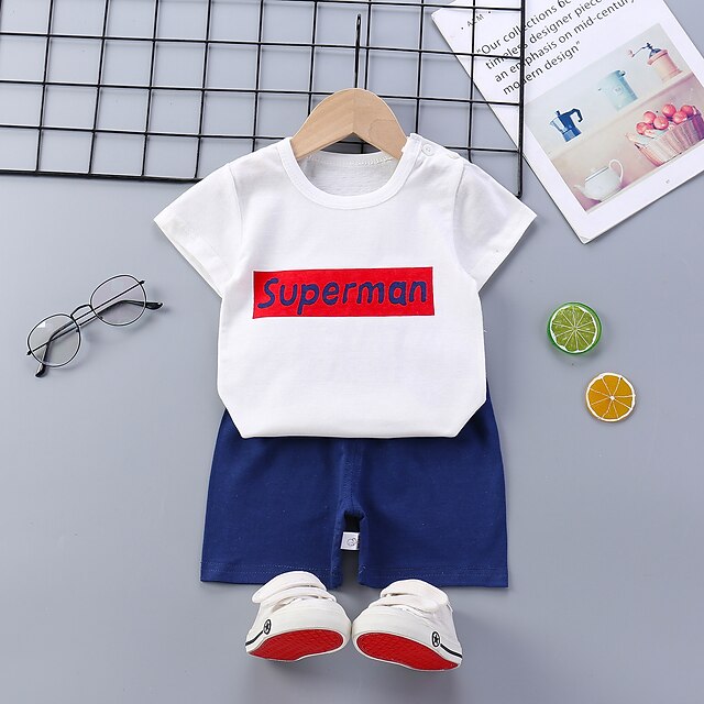 

Kids Boys T-shirt Shorts Clothing Set 2 Pieces Short Sleeve White Letter Comfort Daily 1-5 Years