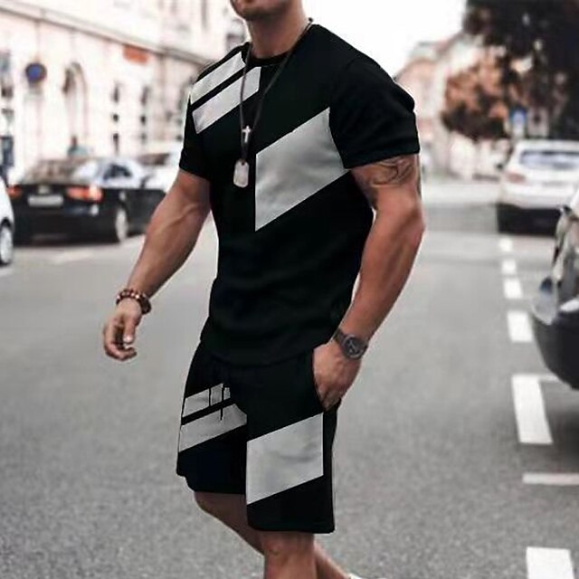 Men's T-shirt Suits Tracksuit Tennis Shirt Shorts and T Shirt Set Set Color Block Crew Neck