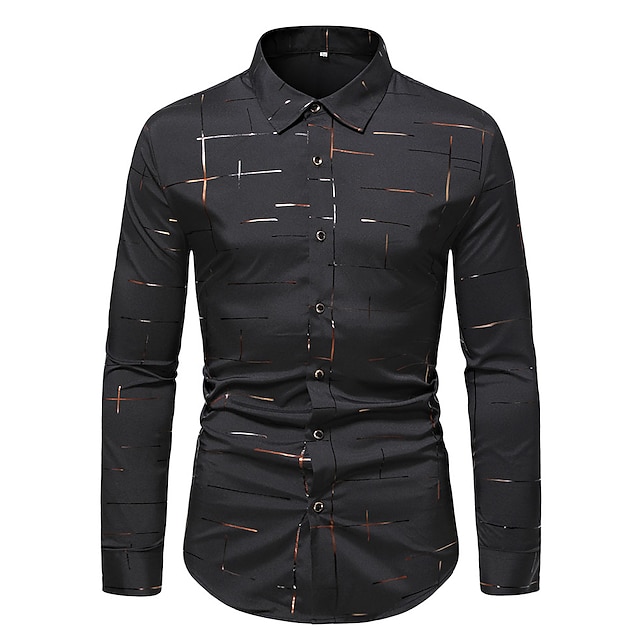 

Men's Shirt Print Striped Linear Button Down Collar Casual Daily Print Long Sleeve Tops Simple Lightweight Basic Casual Black
