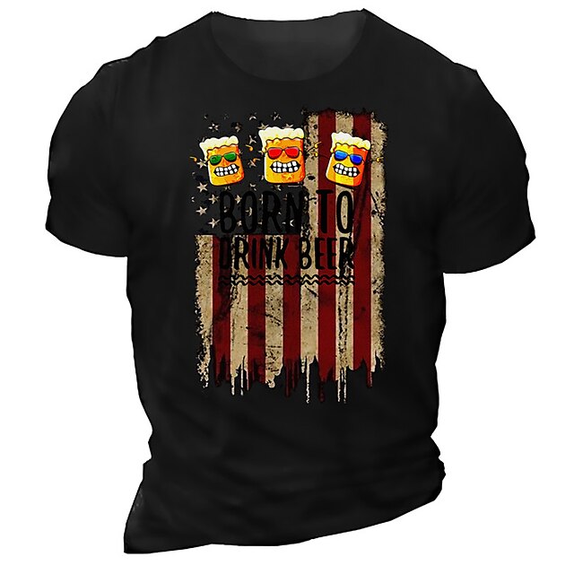 

Men's Unisex T shirt 3D Print Graphic Prints Beer National Flag Crew Neck Street Daily Print Short Sleeve Tops Casual Designer Nostalgic Big and Tall Black