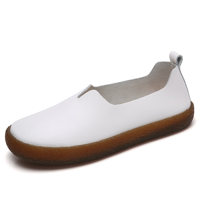

Women's Slip-Ons Plus Size Flat Heel Round Toe Casual Minimalism Daily Walking Shoes Leather Loafer Fall Spring Solid Colored White Black Brown