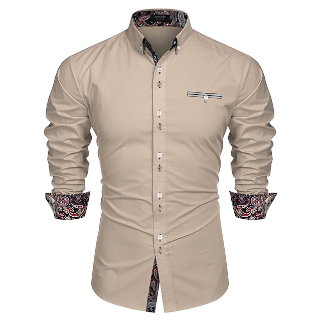 Mens Clothing Mens Shirts | Mens Tuxedo Shirts Print Paisley Turndown Party Street Button-Down Print Long Sleeve Tops Fashion Br