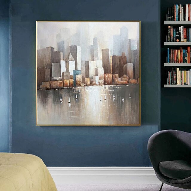 Home & Garden Wall Art | Oil Painting Hand Painted Square Abstract Architecture Contemporary Modern Rolled Canvas (No Frame) - C