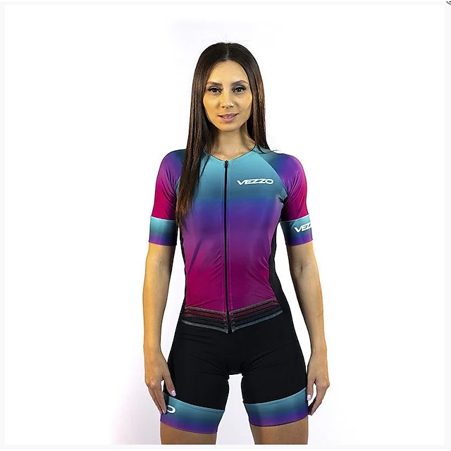  Women's Short Sleeve Cycling Jersey with Shorts Triathlon Tri Suit Mountain Bike MTB Road Bike Cycling Black Blue Bike Clothing Suit Polyester Breathable Quick Dry Sweat wicking Sports Clothing
