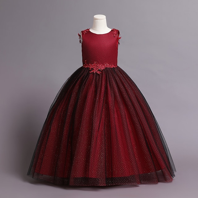 

Kids Little Girls' Dress Solid Colored Tulle Dress Performance Pegeant Lace Trims Wine Navy Blue Maxi Sleeveless Sweet Dresses Children's Day Fall Winter Slim 4-13 Years