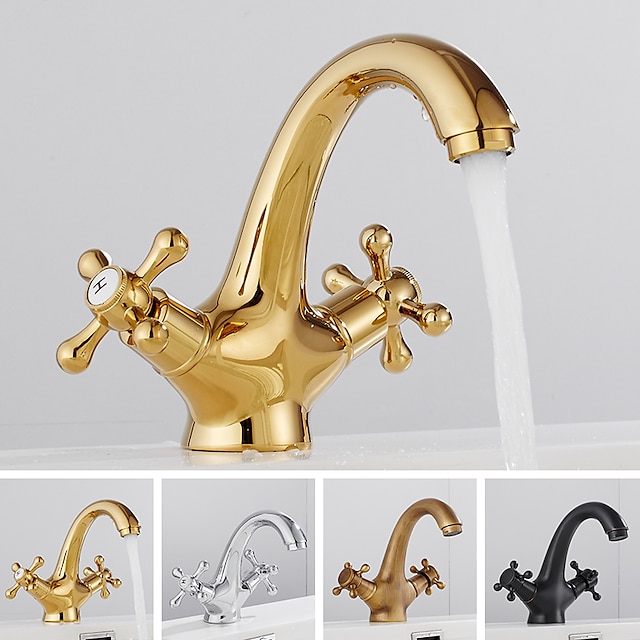  Bathroom Sink Faucet,Classic Electroplated / Painted Finishes Centerset Two Handles One Hole Bath Taps