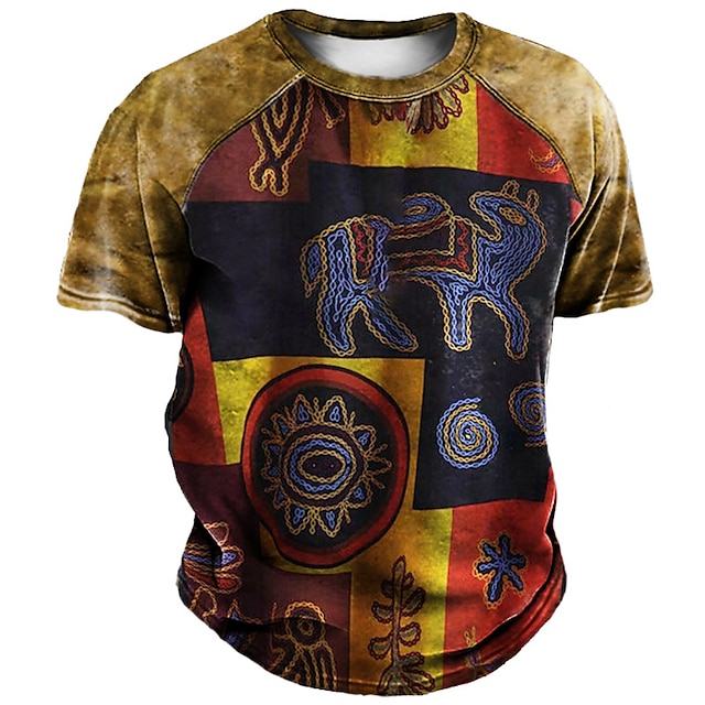 

Men's Unisex T shirt 3D Print Tribal Graphic Prints Crew Neck Street Daily Print Short Sleeve Tops Basic Casual Fashion Retro Yellow