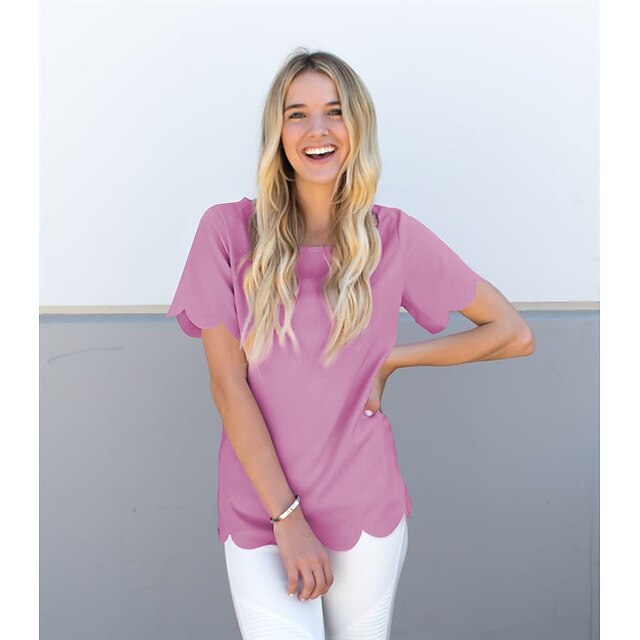 

Women's T shirt Plain Round Neck Basic Tops Loose White Black Purple