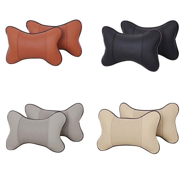  Starfire 2 uds almohadas para el cuello del coche protector de soporte para la cabeza de cuero de la pu alivio del dolor de cabeza almohada de coche de fibra rellena negro beige marrón universal