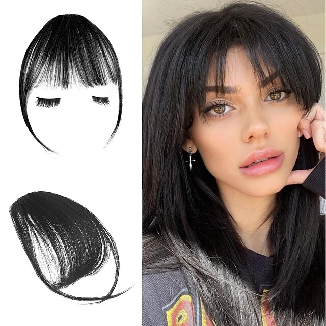 

Clip in Bangs 100% Human Hair Air Bangs Real Hair Extensions Wispy Bangs Thin Fringe Hair Pieces Natural Fringe with Temples One Piece Hairpieces for Women Girls