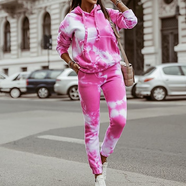 

Women's Basic Tie Dye Sport Casual Two Piece Set Hoodie Tracksuit Pants Sets Pant Jogger Pants Print Tops