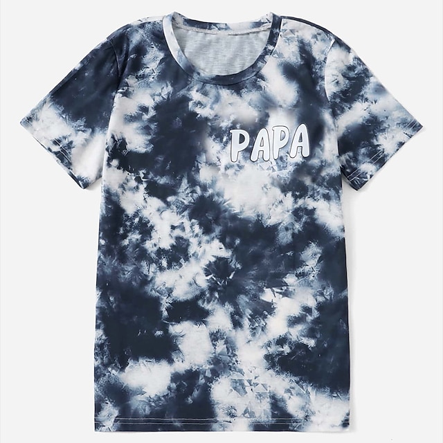 Baby & Kids Matching Outfits | Family Look T shirt Tops Tie Dye Letter Causal Print Deep Blue Short Sleeve Casual Matching Outfi