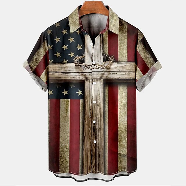 

Men's Shirt 3D Print National Flag Turndown Street Casual 3D Button-Down Short Sleeve Tops Casual Fashion Breathable Comfortable Gray