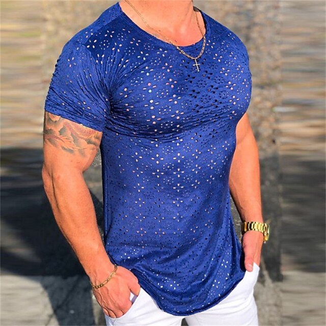 

Men's T shirt Solid Color Crew Neck Casual Daily Short Sleeve Tops Lightweight Fashion Big and Tall Sports Blue
