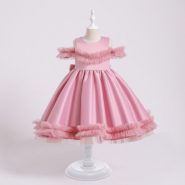 

Kids Little Girls' Dress Plain Skater Dress Party Performance Mesh Bow Green Blue Wine Midi Short Sleeve Elegant Beautiful Dresses Children's Day Spring Summer Slim 3-10 Years