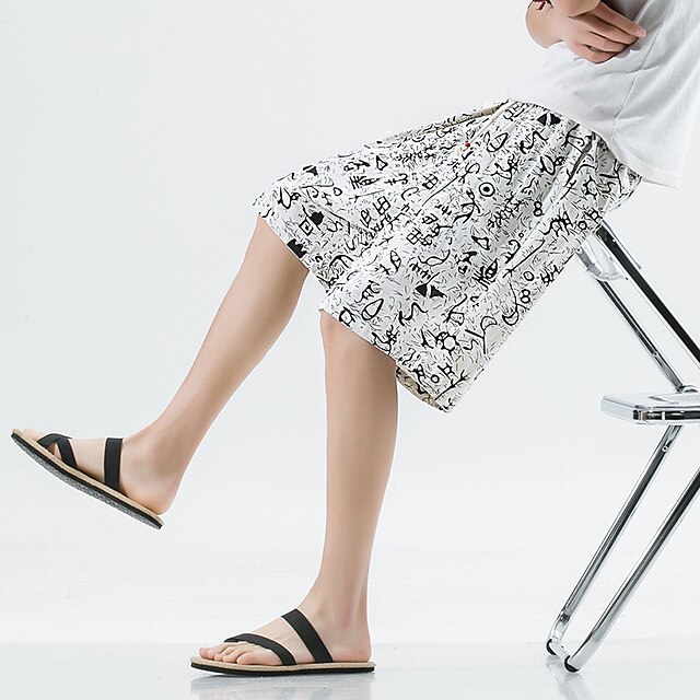 

Men's Fashion Streetwear Shorts Elastic Waist Elastic Drawstring Design Knee Length Pants Casual Daily Micro-elastic Graphic Letter Breathable Lightweight Mid Waist White Khaki M L XL XXL 3XL