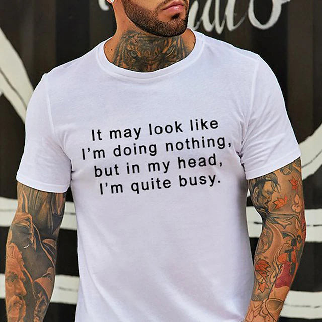 Men's Letter T Shirt Casual Style Cotton Short Sleeve Graphic Shirt ...