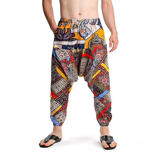 

Men's Ethnic Style Fashion Jogger Trousers 3D Print Elastic Waist Pants Casual Daily Micro-elastic Flower / Floral Graphic Prints Comfort Soft Mid Waist Blue Black Orange Red S M L XL XXL