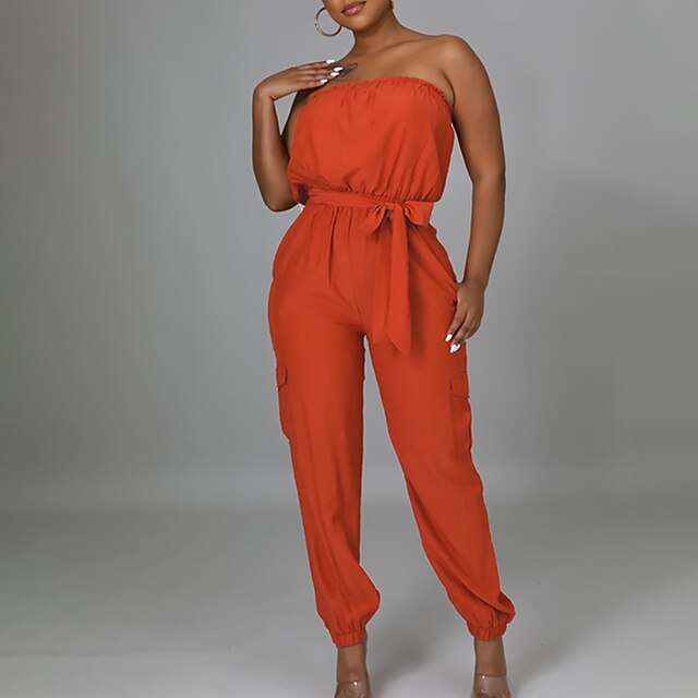 

Women's Jumpsuit Lace up Pocket Solid Color Strapless Casual Home Party Regular Fit Sleeveless Army Green Red Apricot S M L Fall