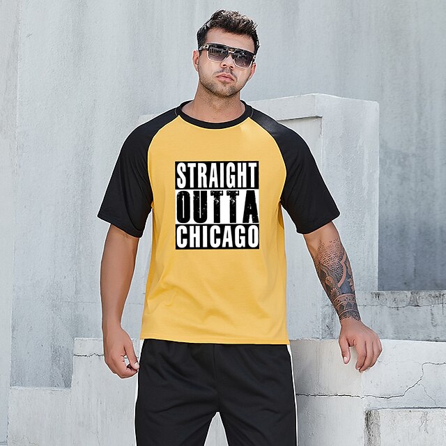 

Men's T shirt Hot Stamping Color Block Graphic Prints Letter Crew Neck Street Casual Print Short Sleeve Tops Basic Fashion Designer Big and Tall Black Yellow