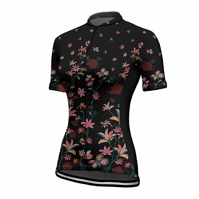 

21Grams Women's Short Sleeve Cycling Jersey Summer Spandex Black Floral Botanical Bike Top Mountain Bike MTB Road Bike Cycling Quick Dry Moisture Wicking Sports Clothing Apparel / Stretchy