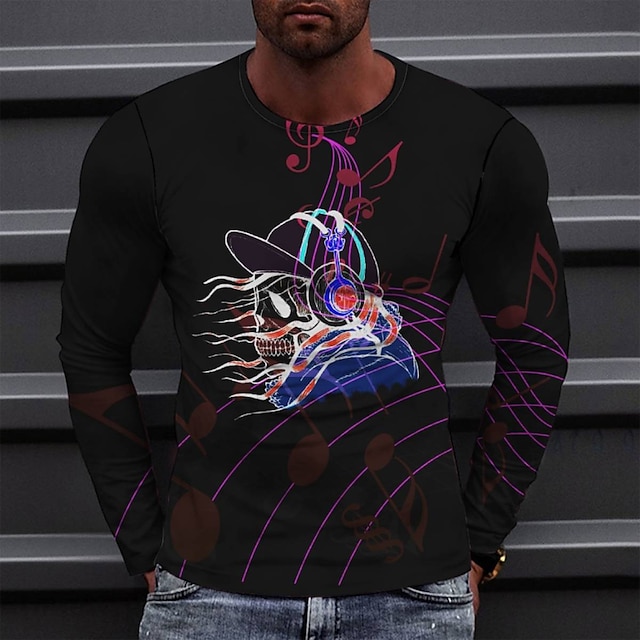 

Men's Tee T shirt 3D Print Graphic Round Neck Casual Daily Print Long Sleeve Tops Fashion Designer Comfortable Big and Tall Black