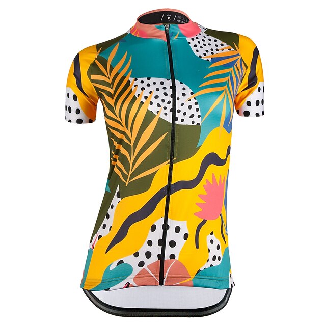 

21Grams Women's Short Sleeve Cycling Jersey Summer Spandex Yellow Polka Dot Floral Botanical Bike Top Mountain Bike MTB Road Bike Cycling Quick Dry Moisture Wicking Sports Clothing Apparel