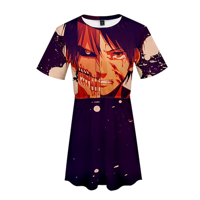 

Inspired by Attack on Titan Eren Jaeger Mikasa Ackerman Dress Cartoon 100% Polyester Anime Harajuku Graphic Kawaii Dress For Women's