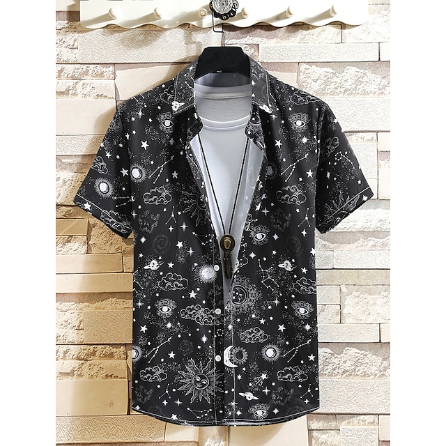 

Men's Shirt Graffiti Classic Collar Casual Holiday Short Sleeve Tops Casual Black