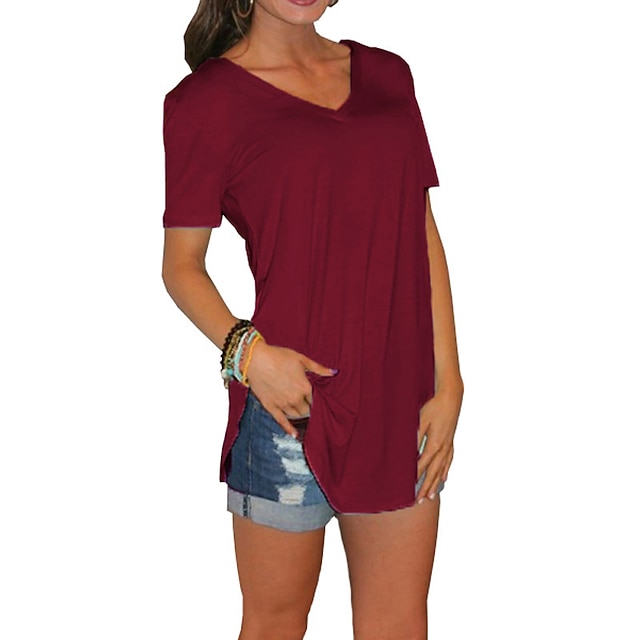 

Women's T shirt Plain V Neck Basic Tops Green White Black