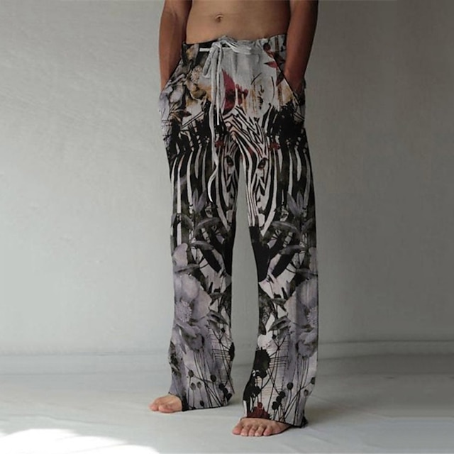 

Men's Fashion Streetwear Straight Baggy Beach Pants 3D Print Elastic Drawstring Design Front Pocket Pants Casual Daily Graphic Prints Flower / Floral Comfort Soft Mid Waist Dark Gray S M L XL XXL