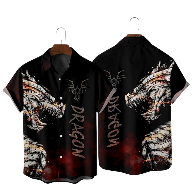

Men's Shirt 3D Print Dragon Classic Collar Party Daily Print Short Sleeve Tops Streetwear Hawaiian Black / White