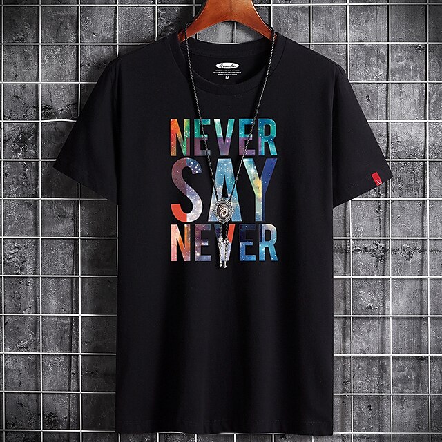 

Men's T shirt Print Letter Round Neck Casual Daily Short Sleeve Tops Lightweight Formal Breathable White Black Dark Gray