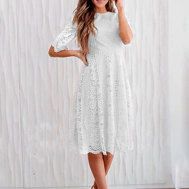 

Women's A Line Dress Knee Length Dress Blue White Pink Short Sleeve Pure Color Lace Spring Summer Round Neck Elegant Romantic 2022 S M L XL XXL