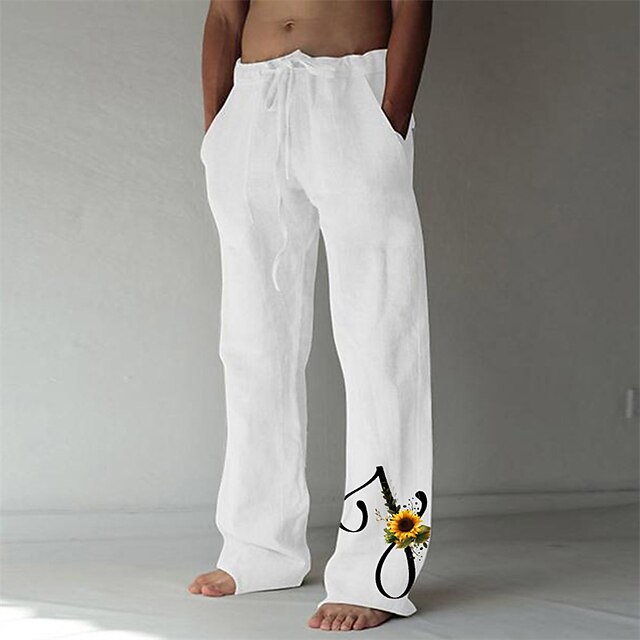 

Men's Fashion Designer Straight Trousers Elastic Drawstring Design Front Pocket Print Pants Casual Daily Graphic Prints Sunflower Cotton Blend Comfort Soft Mid Waist White Khaki M L XL XXL 3XL
