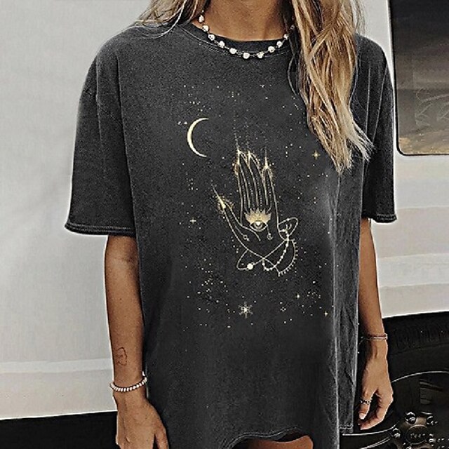 

Women's Abstract Geometric Painting T shirt Cartoon Graphic Star Print Round Neck Ethnic Vintage Tops Gray / 3D Print