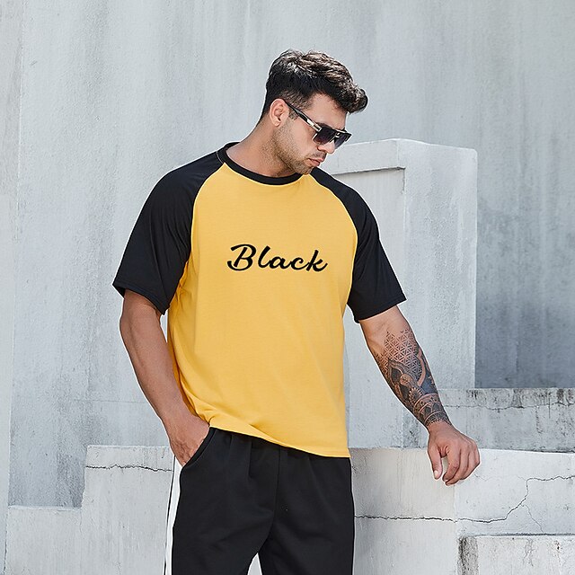 

Men's T shirt Hot Stamping Graphic Prints Letter Crew Neck Street Casual Print Short Sleeve Tops Basic Fashion Designer Big and Tall Black Yellow
